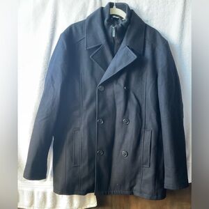 Kenneth Cole Reaction Black Peacoat with Wide Lapels
